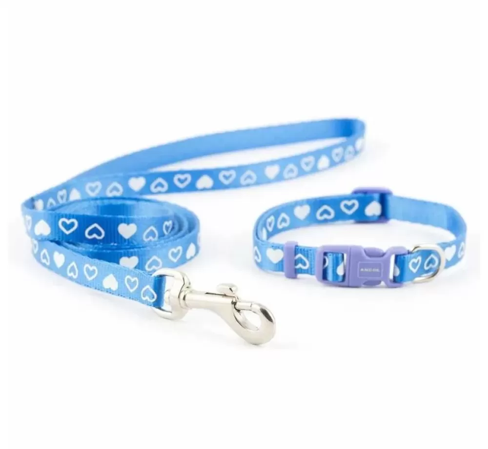 Ancol Small Dog Collars | Dog Collar Set With Leash Heart Blue