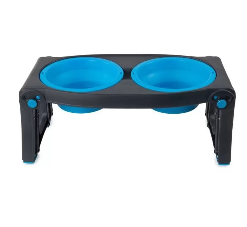 Dexas Food Bowl And Water Bowl | Adjustable Height Pet Feeder Pro Blue