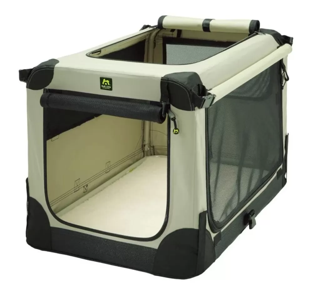 Maelson Travel Bench Dog | Foldable Dog Crate Soft Kennel Beige